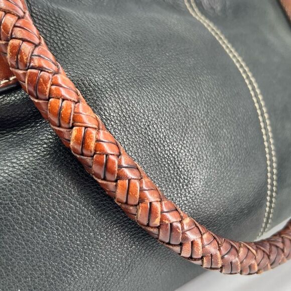 Fossil Black Pebbled Leather Purse with Brown Braided  Handles - Picture 3 of 10